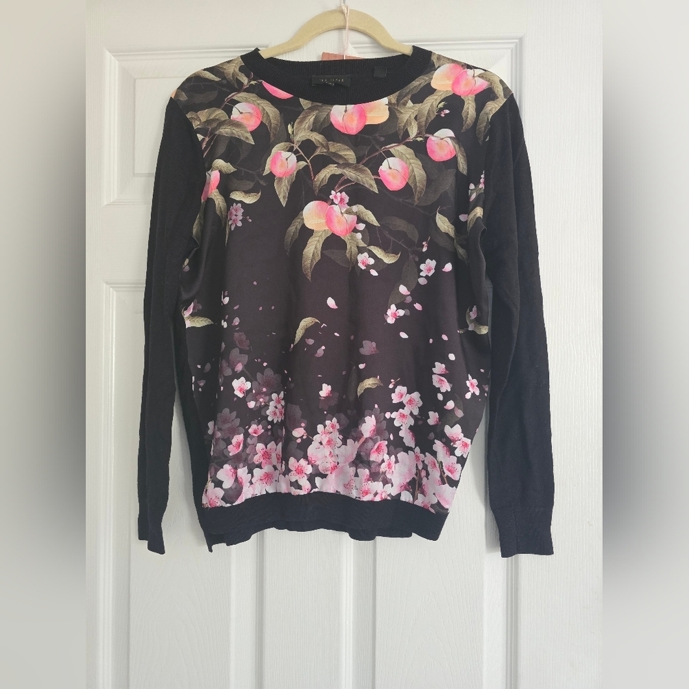 Ted Baker Anthya Peach Blossom Woven-Front Sweater